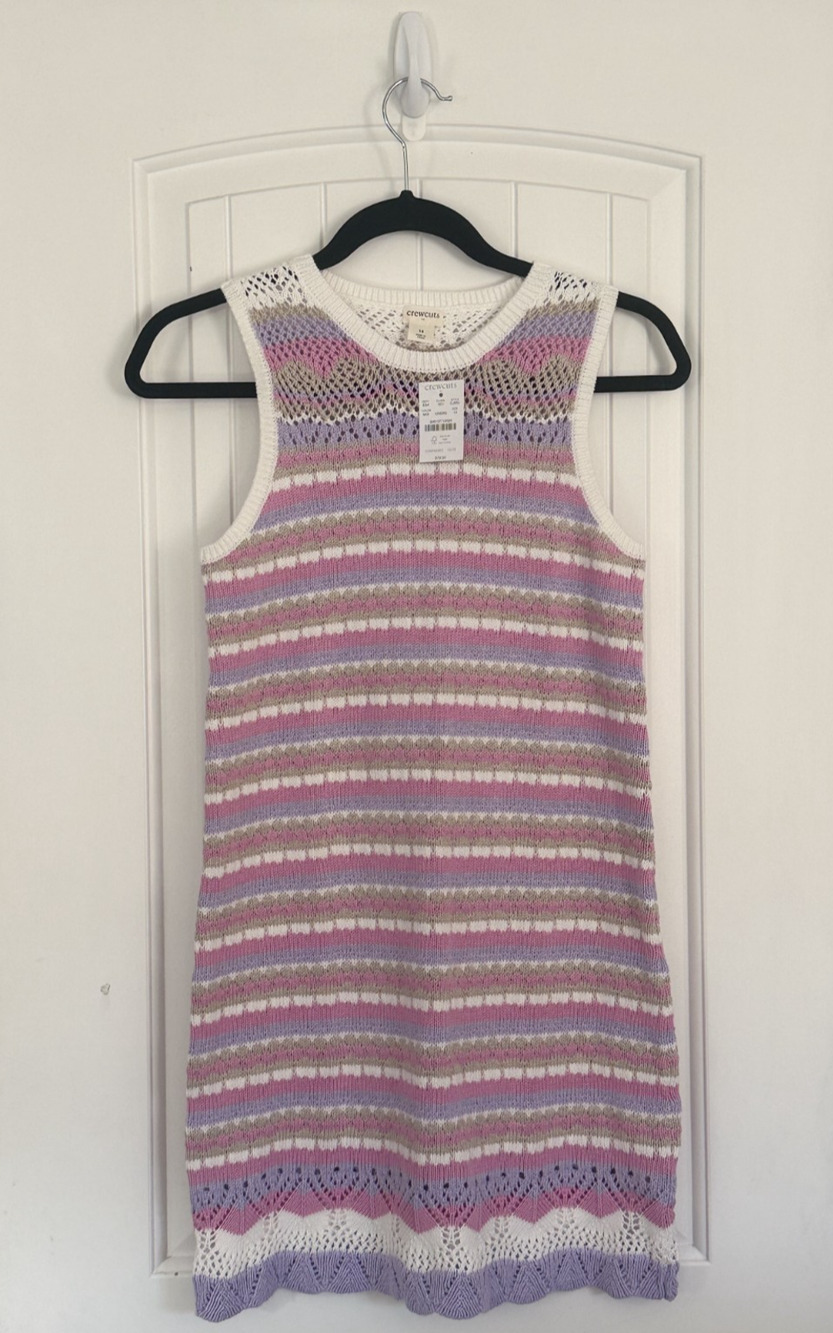 Crewcuts Girls Knit Sweater Dress- Size 14 NWT 100% Cotton Pink Strip CJ955